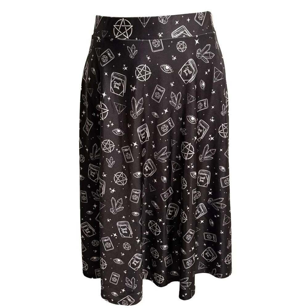 Black Witchy Skater Skirt Tarot Spell Book Pentagram Celestial Gothic XL